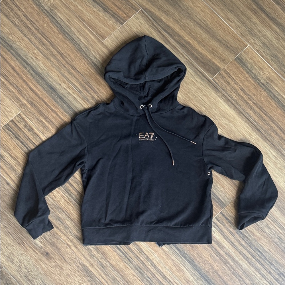 Emporio Armani Black Hoodie with White EA7 Logo